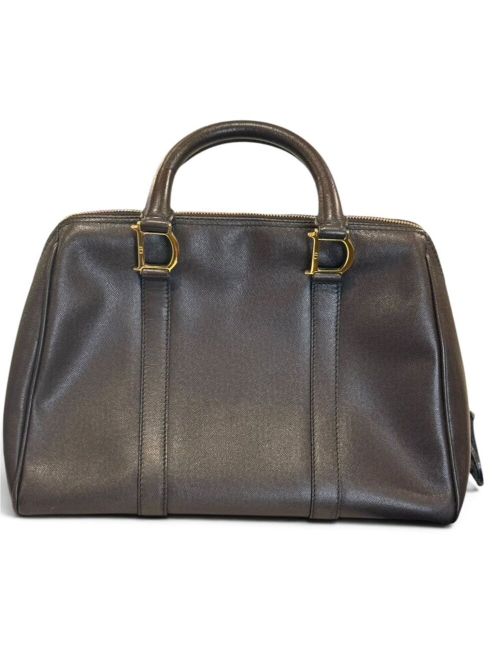 Christian Dior Vintage Brown Leather Top Handle Bag With Gold Hardware & Padlock